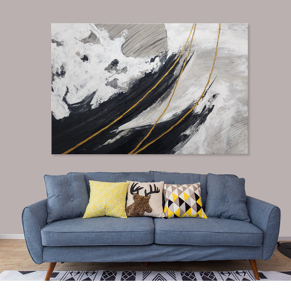 Divine Junction - Striking Modern Abstract Neutral Toned Artwork With touches of Gold, Size 100x150cm