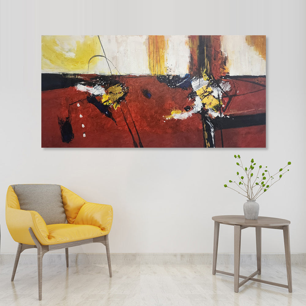 Emboldened by Red - Stunning, bold Modern Abstract Artwork featuring predominantly Red and Yellow Tones, Large Size 100x200cm