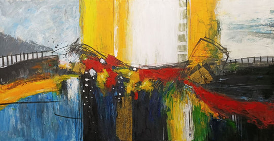 Urban Spectrum - Hand Painted Contemporary Abstract Cityscape Artwork 100x200cm - AC654