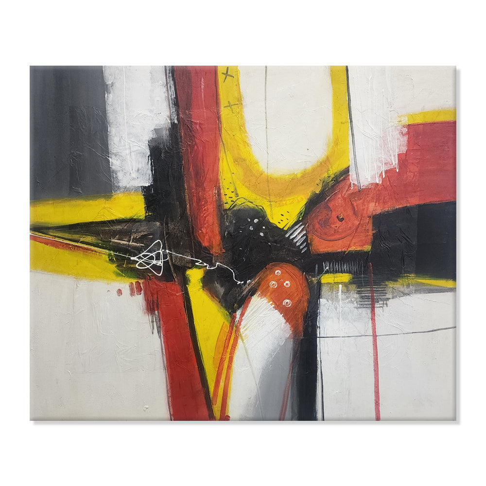 Red Emmittance  - Striking Modern Abstract Featuring Red and Yellow on a White Background, Size 100x120cm