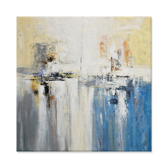 Neutrally Sublime - Gorgeous Modern Abstract with soft Yellow and Blue Tones, in Large Feature Size 120x120cm