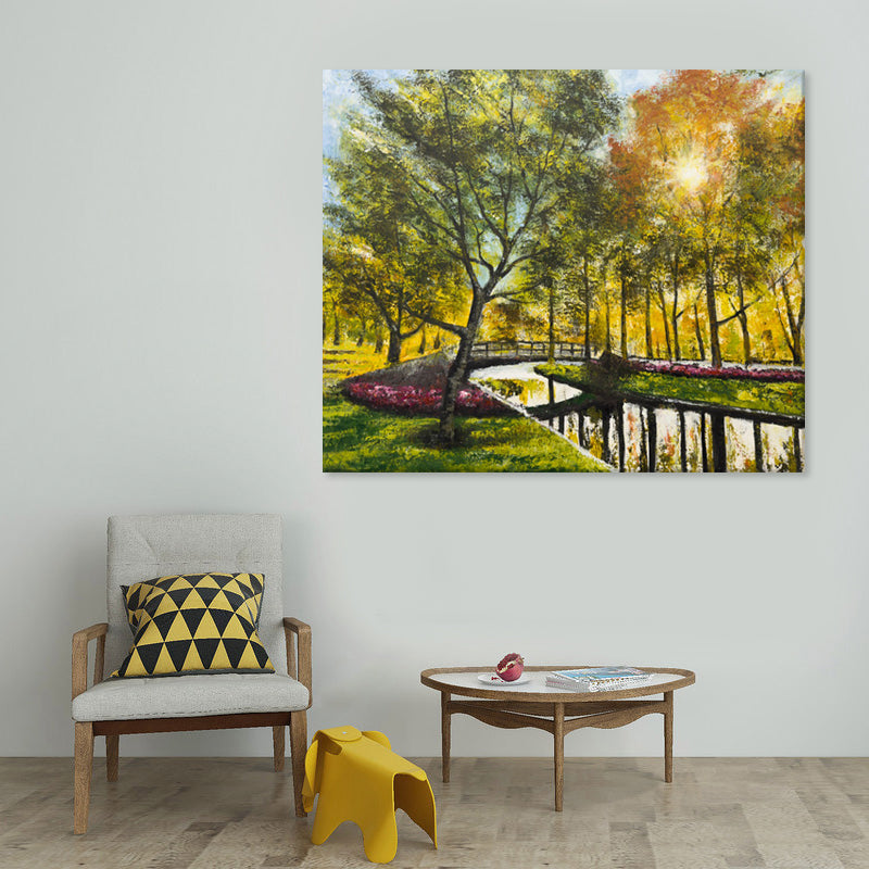 Sunlit Park Reflections - Original Hand Painted Artwork - 100x120cm - AC673