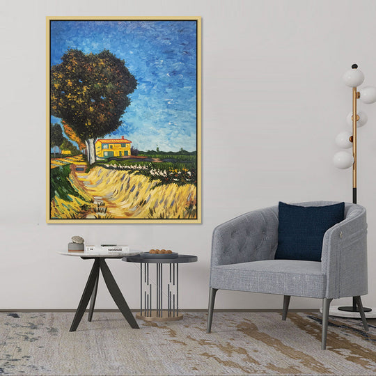 A Lane Near Arles - Stunning Van Gogh Reproduction Hand Painted Landscape finished with an Oak Coloured Frame, Size 100x130cm