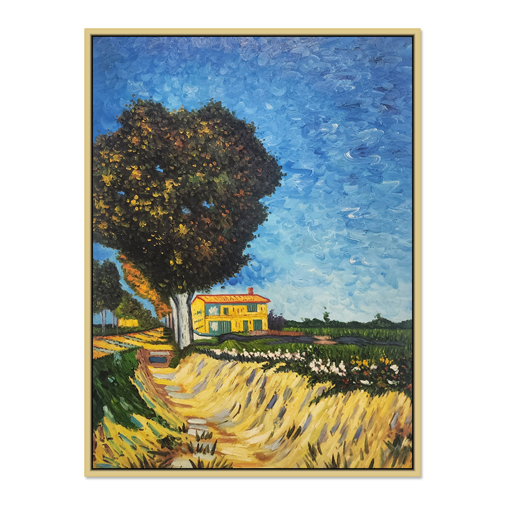 A Lane Near Arles - Stunning Van Gogh Reproduction Hand Painted Landscape finished with an Oak Coloured Frame, Size 100x130cm