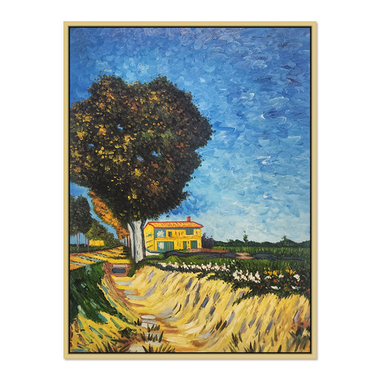 A Lane Near Arles - Stunning Van Gogh Reproduction Hand Painted Landscape finished with an Oak Coloured Frame, Size 100x130cm