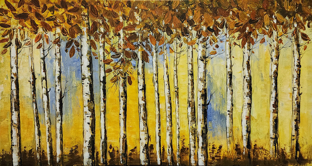 Autumn Birch Whispers - Captures the glowing beauty of birch trees in autumn, size 80x150cm