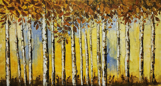 Autumn Birch Whispers - Captures the glowing beauty of birch trees in autumn, size 80x150cm
