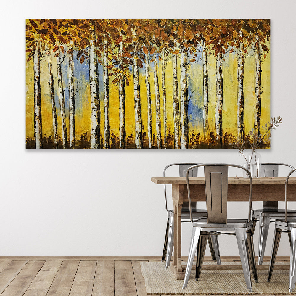 Autumn Birch Whispers - Captures the glowing beauty of birch trees in autumn, size 80x150cm