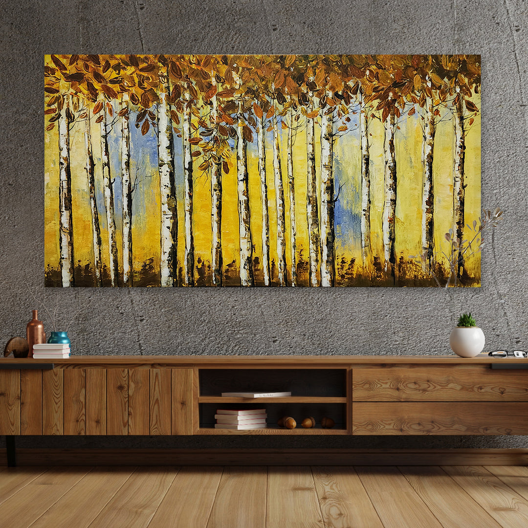 Autumn Birch Whispers - Captures the glowing beauty of birch trees in autumn, size 80x150cm
