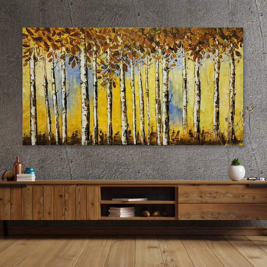 Autumn Birch Whispers - Captures the glowing beauty of birch trees in autumn, size 80x150cm