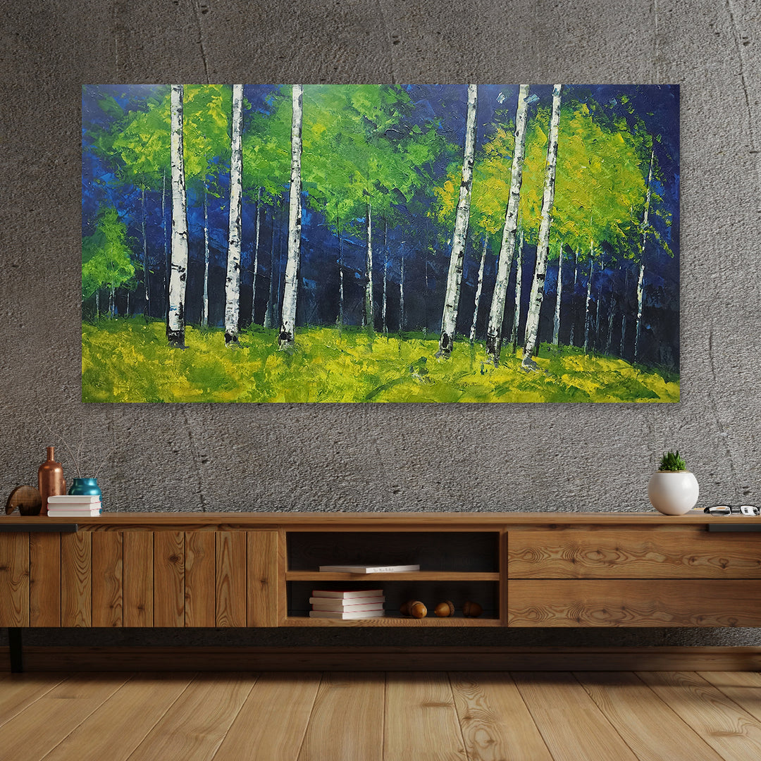 Midnight Grove – A Stunningly Expressive Forest Landscape Painting, Size 80x150cm