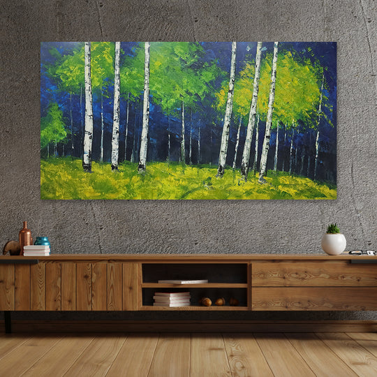 Midnight Grove – A Stunningly Expressive Forest Landscape Painting, Size 80x150cm