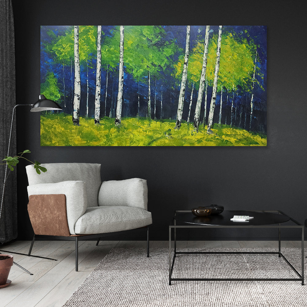 Midnight Grove – A Stunningly Expressive Forest Landscape Painting, Size 80x150cm