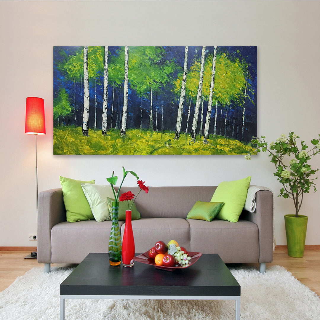 Midnight Grove – A Stunningly Expressive Forest Landscape Painting, Size 80x150cm