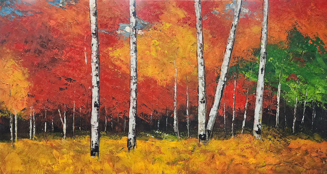 Autumn Radiance – A Bold and Captivating Handcrafted Forest Painting, Size 80x150cm