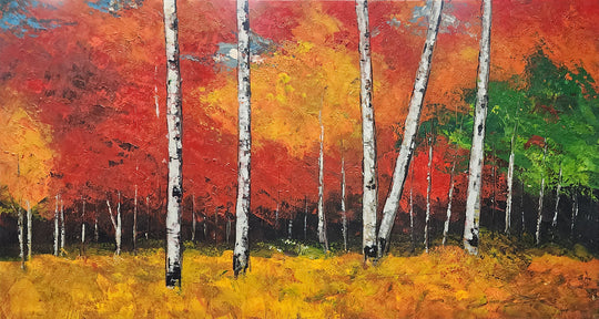 Autumn Radiance – A Bold and Captivating Handcrafted Forest Painting, Size 80x150cm