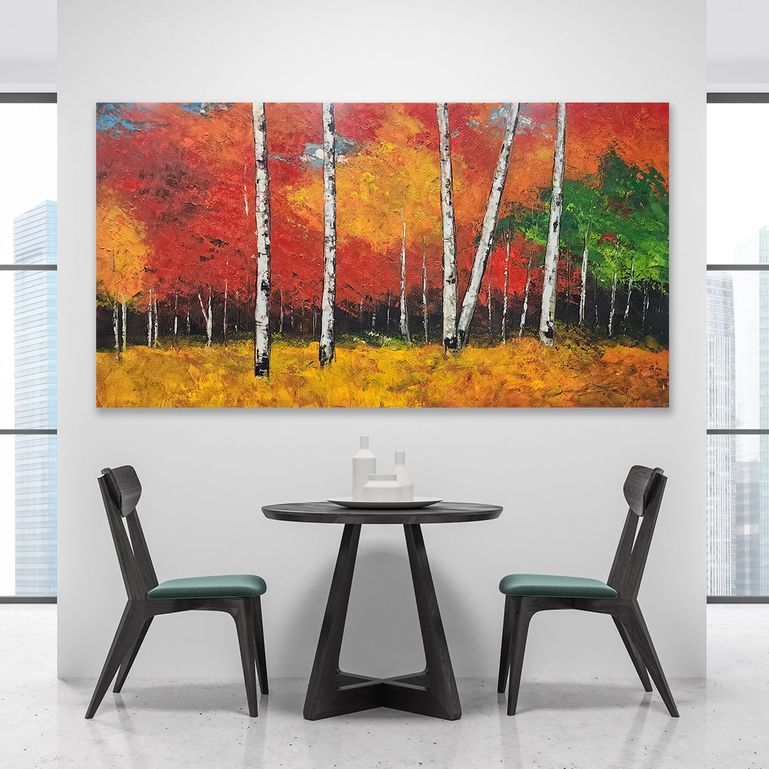 Autumn Radiance – A Bold and Captivating Handcrafted Forest Painting, Size 80x150cm