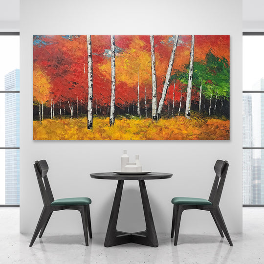 Autumn Radiance – A Bold and Captivating Handcrafted Forest Painting, Size 80x150cm