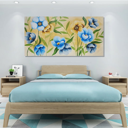 Whispering Blooms-Textured Blue & Beige Floral Elegance, 80x150cm