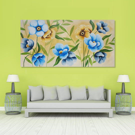 Whispering Blooms-Textured Blue & Beige Floral Elegance, 80x150cm
