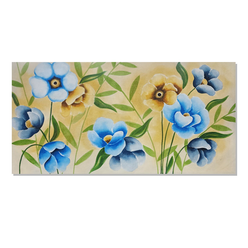 Whispering Blooms-Textured Blue & Beige Floral Elegance, 80x150cm