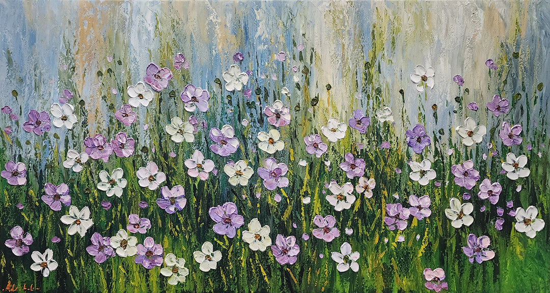 Wildflower Bliss: Hand-Painted Textured Meadow, 80x150