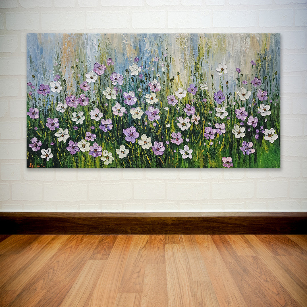 Wildflower Bliss: Hand-Painted Textured Meadow, 80x150