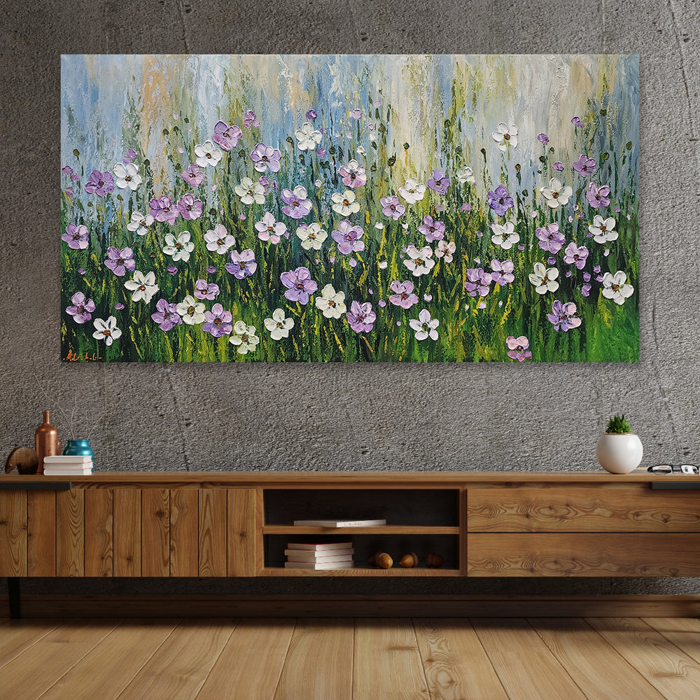 Wildflower Bliss: Hand-Painted Textured Meadow, 80x150