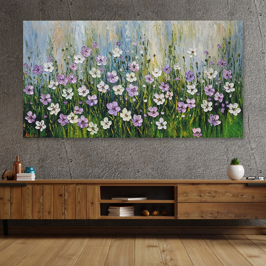 Wildflower Bliss: Hand-Painted Textured Meadow, 80x150