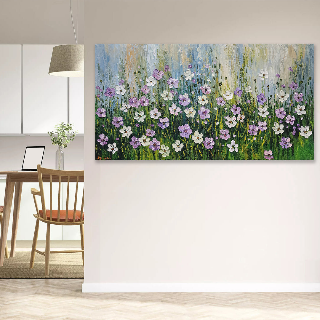 Wildflower Bliss: Hand-Painted Textured Meadow, 80x150