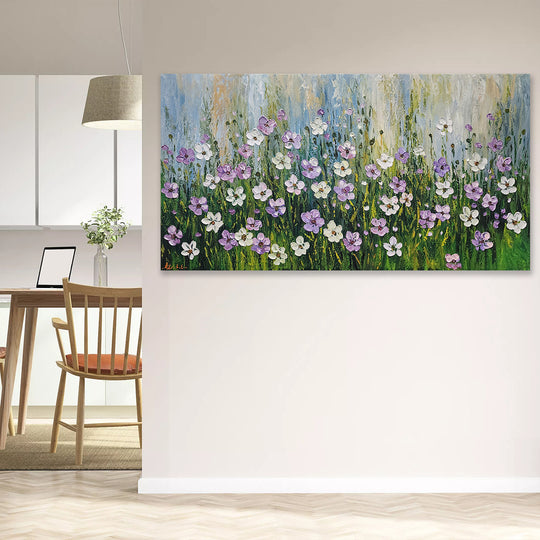 Wildflower Bliss: Hand-Painted Textured Meadow, 80x150