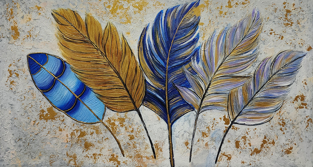 Golden Serenade: A Symphony of Elegance and Graceful Feathers, size 80x150cm