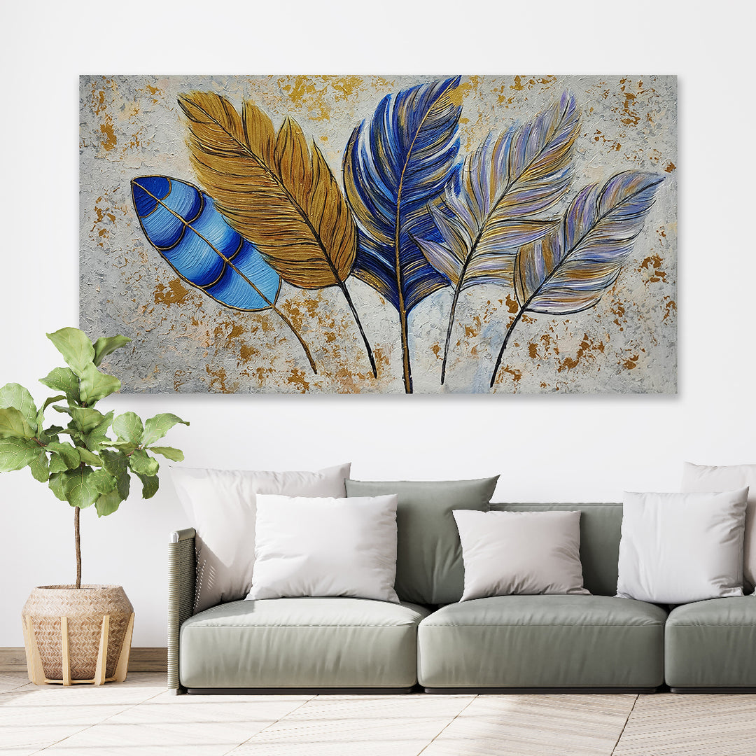 Golden Serenade: A Symphony of Elegance and Graceful Feathers, size 80x150cm