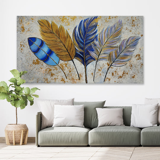 Golden Serenade: A Symphony of Elegance and Graceful Feathers, size 80x150cm