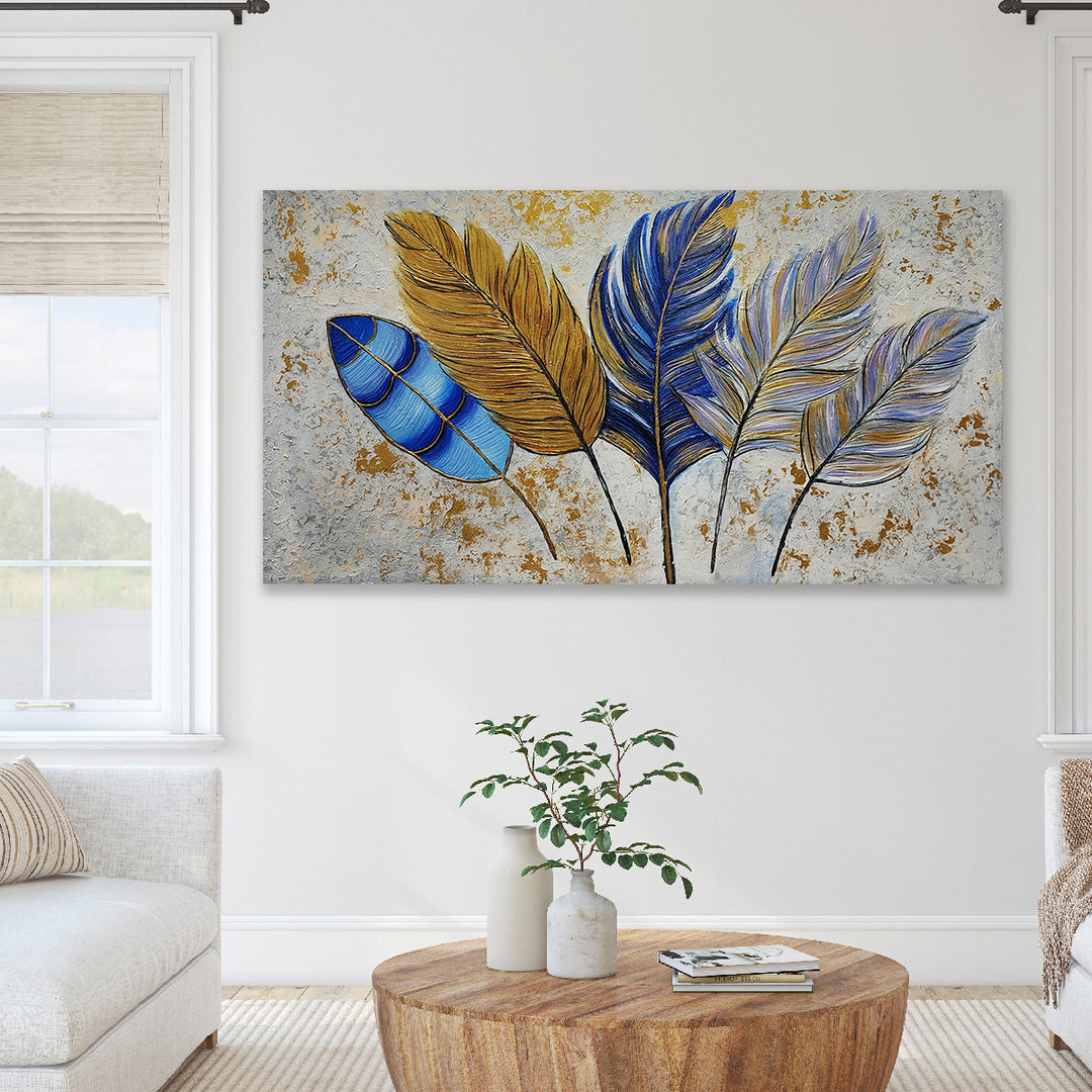 Golden Serenade: A Symphony of Elegance and Graceful Feathers, size 80x150cm