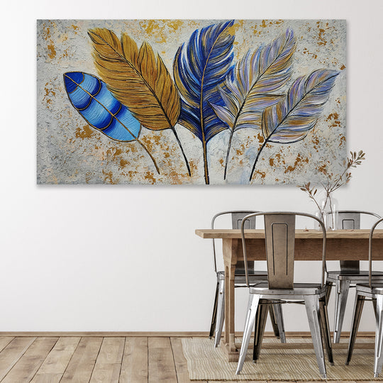 Golden Serenade: A Symphony of Elegance and Graceful Feathers, size 80x150cm