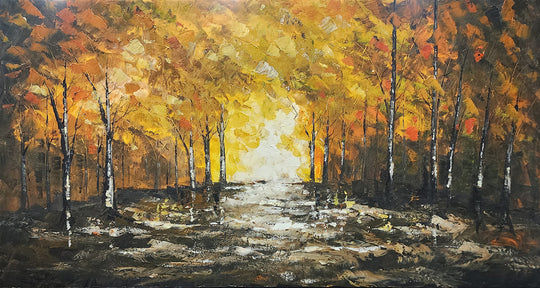 Golden Pathway: Hand-Painted Autumn Glow, Size 80x150