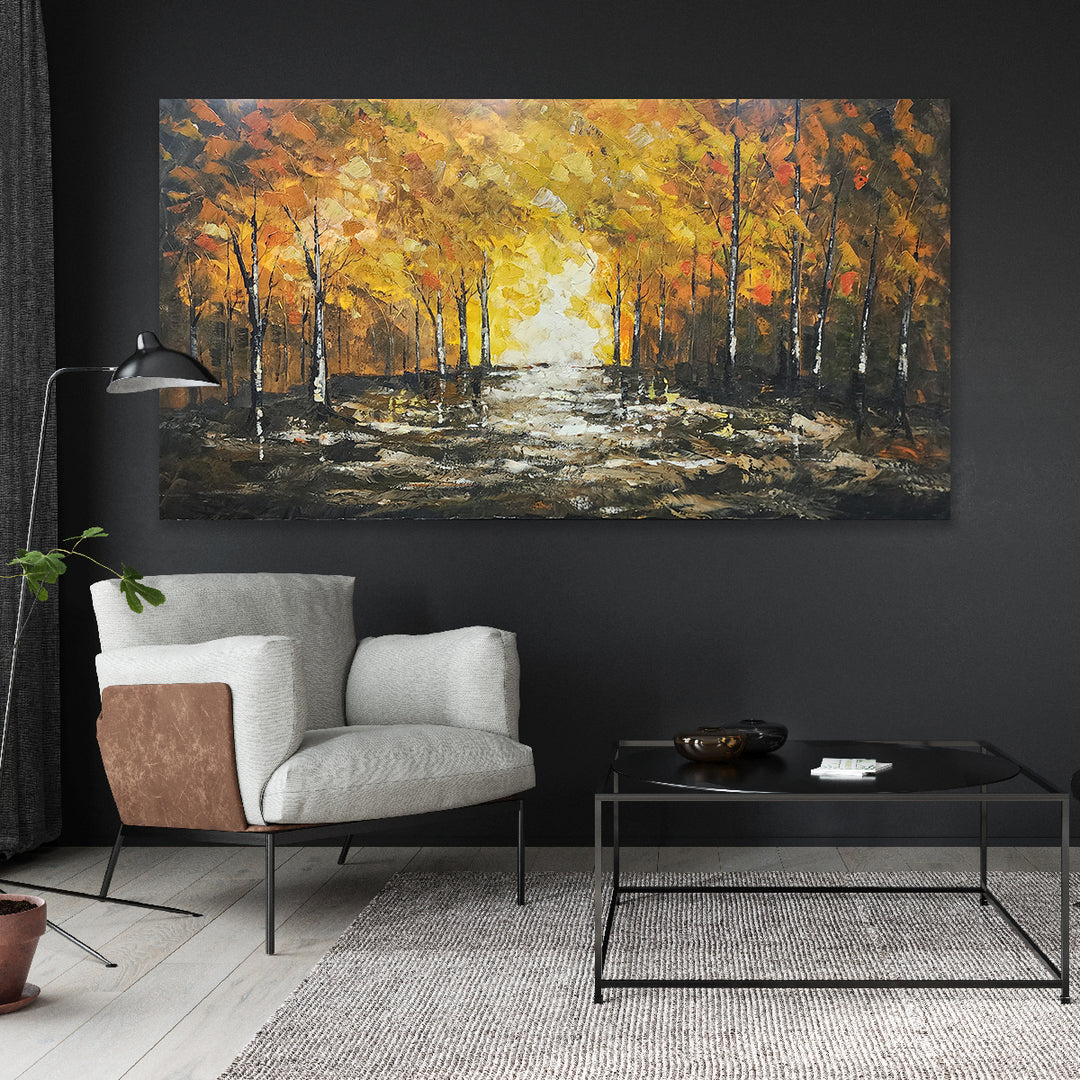 Golden Pathway: Hand-Painted Autumn Glow, Size 80x150