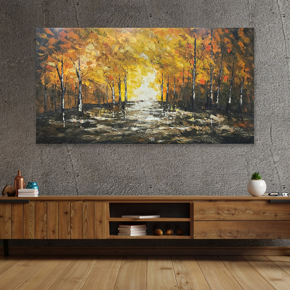 Golden Pathway: Hand-Painted Autumn Glow, Size 80x150