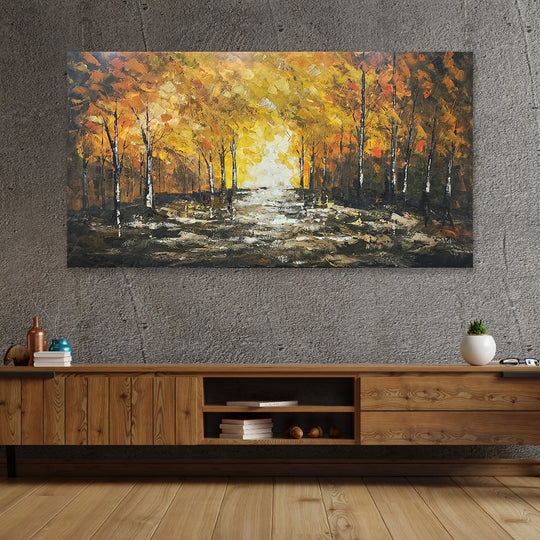Golden Pathway: Hand-Painted Autumn Glow, Size 80x150