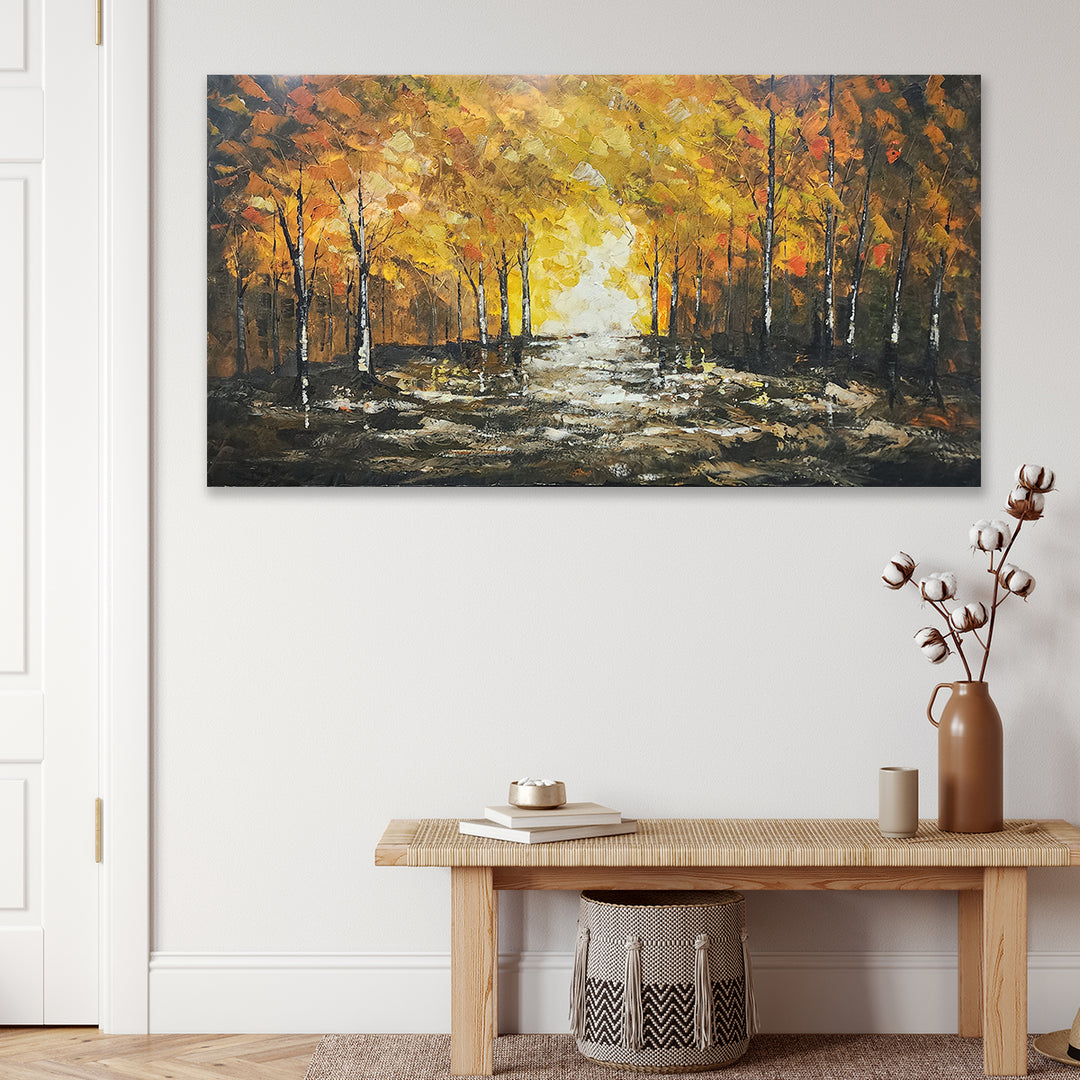 Golden Pathway: Hand-Painted Autumn Glow, Size 80x150