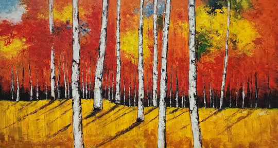 Autumn Radiance: Hand-Painted Birch Forest, Size 80x150