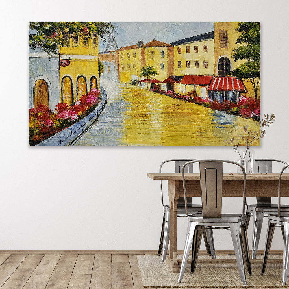 Golden Streets: A Vibrant Journey Through a Dreamy Town, size 80x150cm