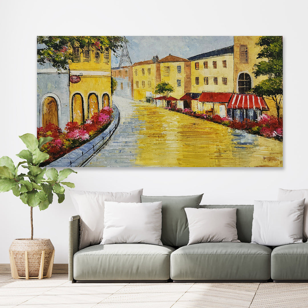 Golden Streets: A Vibrant Journey Through a Dreamy Town, size 80x150cm