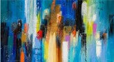 Urban Energy: Hand-Painted Abstract Cityscape, Size 80x150