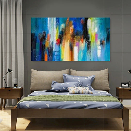 Urban Energy: Hand-Painted Abstract Cityscape, Size 80x150