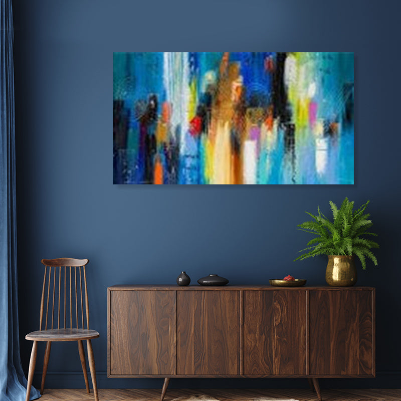 Urban Energy: Hand-Painted Abstract Cityscape, Size 80x150