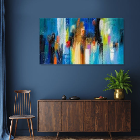 Urban Energy: Hand-Painted Abstract Cityscape, Size 80x150