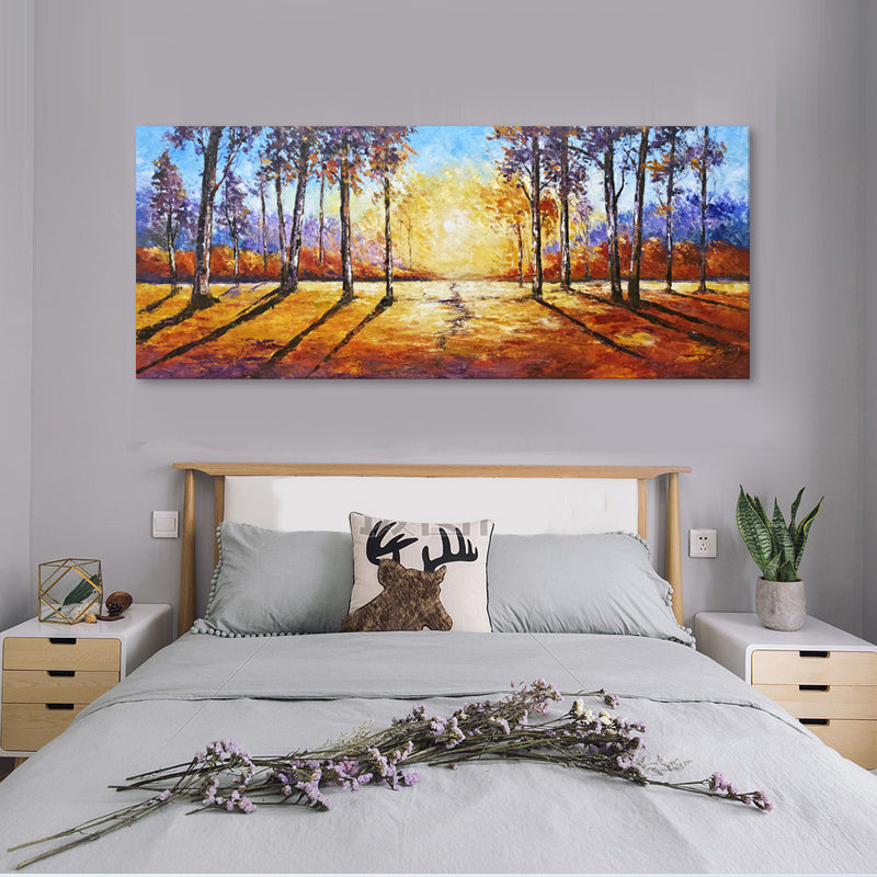Golden Forest Sunrise - Hand Painted Canvas Artwork - 100x240cm - AC777