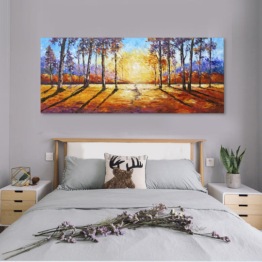 Golden Forest Sunrise - Hand Painted Canvas Artwork - 100x240cm - AC777